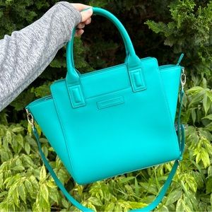 Vera Bradley Turquoise Blue Faux Leather Crossbody Satchel Purse/Handbag
